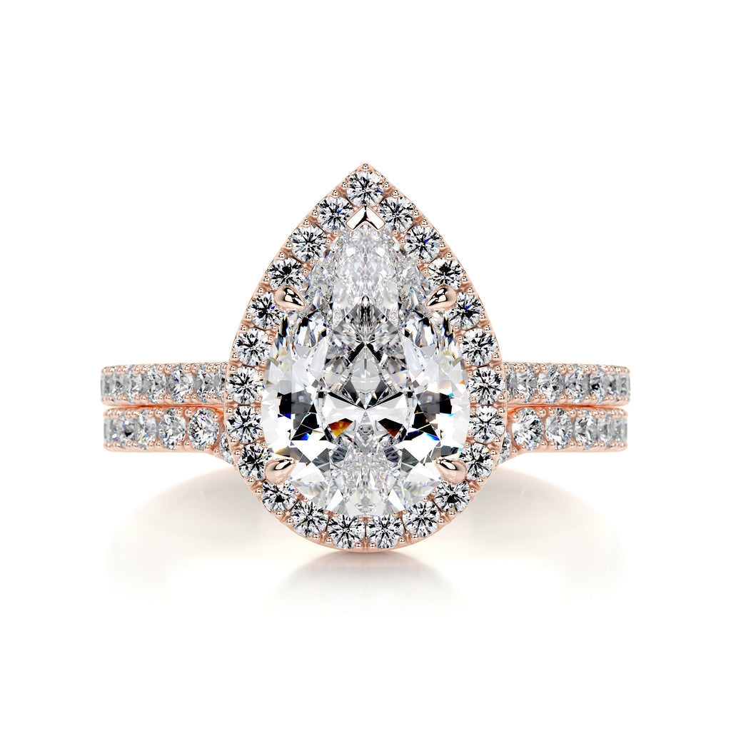 2.0 CT Pear Halo CVD F/VS Diamond Bridal Set