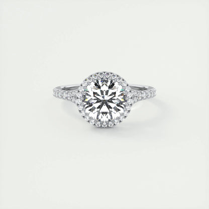 2 CT Round Halo Split Shank CVD F/VS1 Diamond Engagement Ring