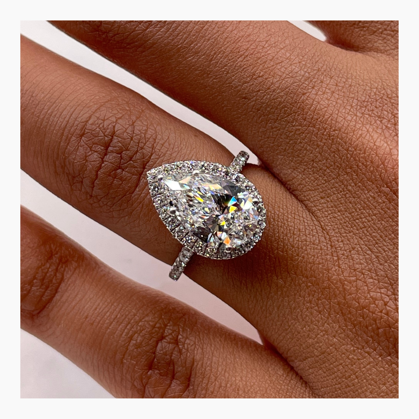 2.51ct Pear F- VS Halo & Pave Diamond Engagement Ring