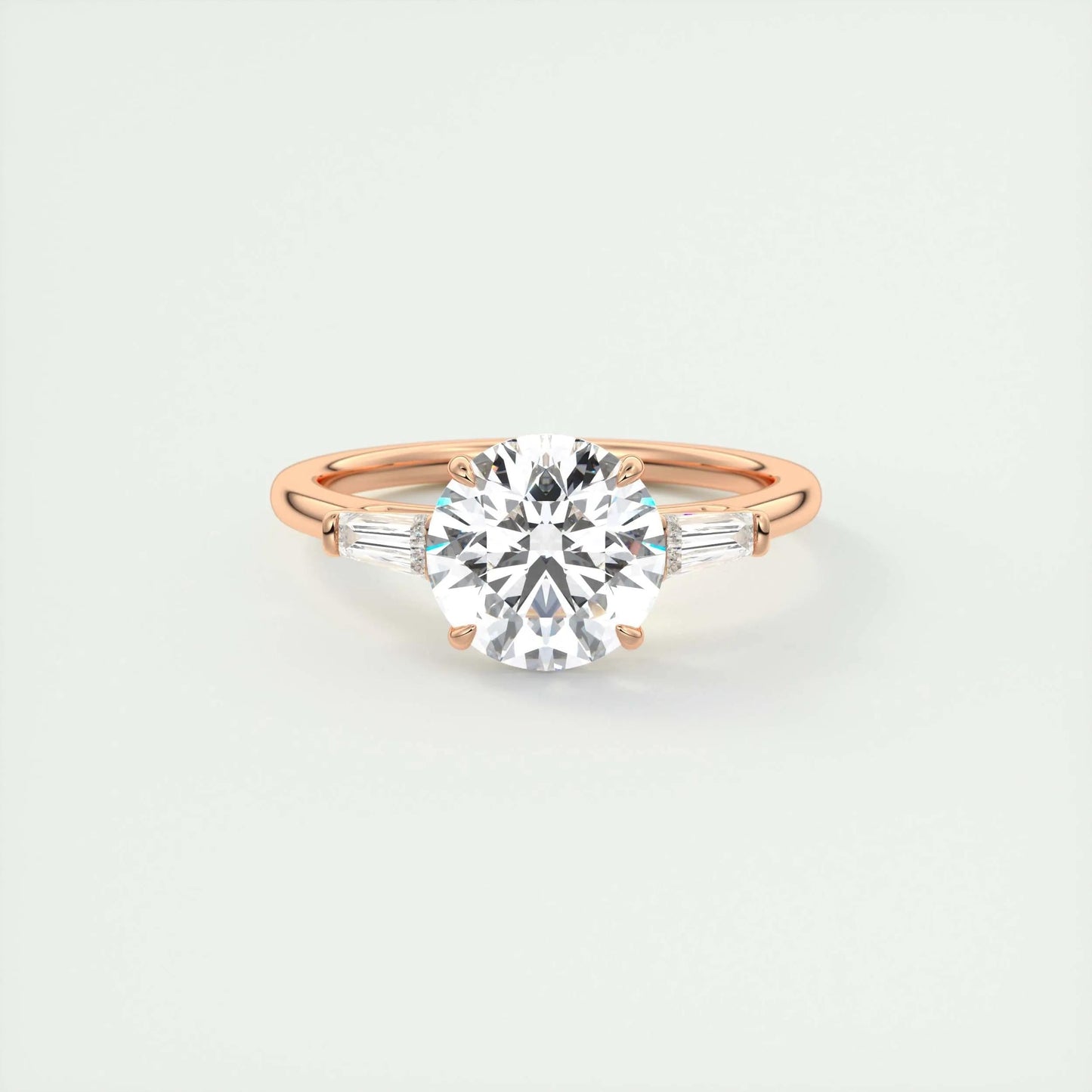 2 CT Round Three Stone CVD F/VS1 Diamond Engagement Ring