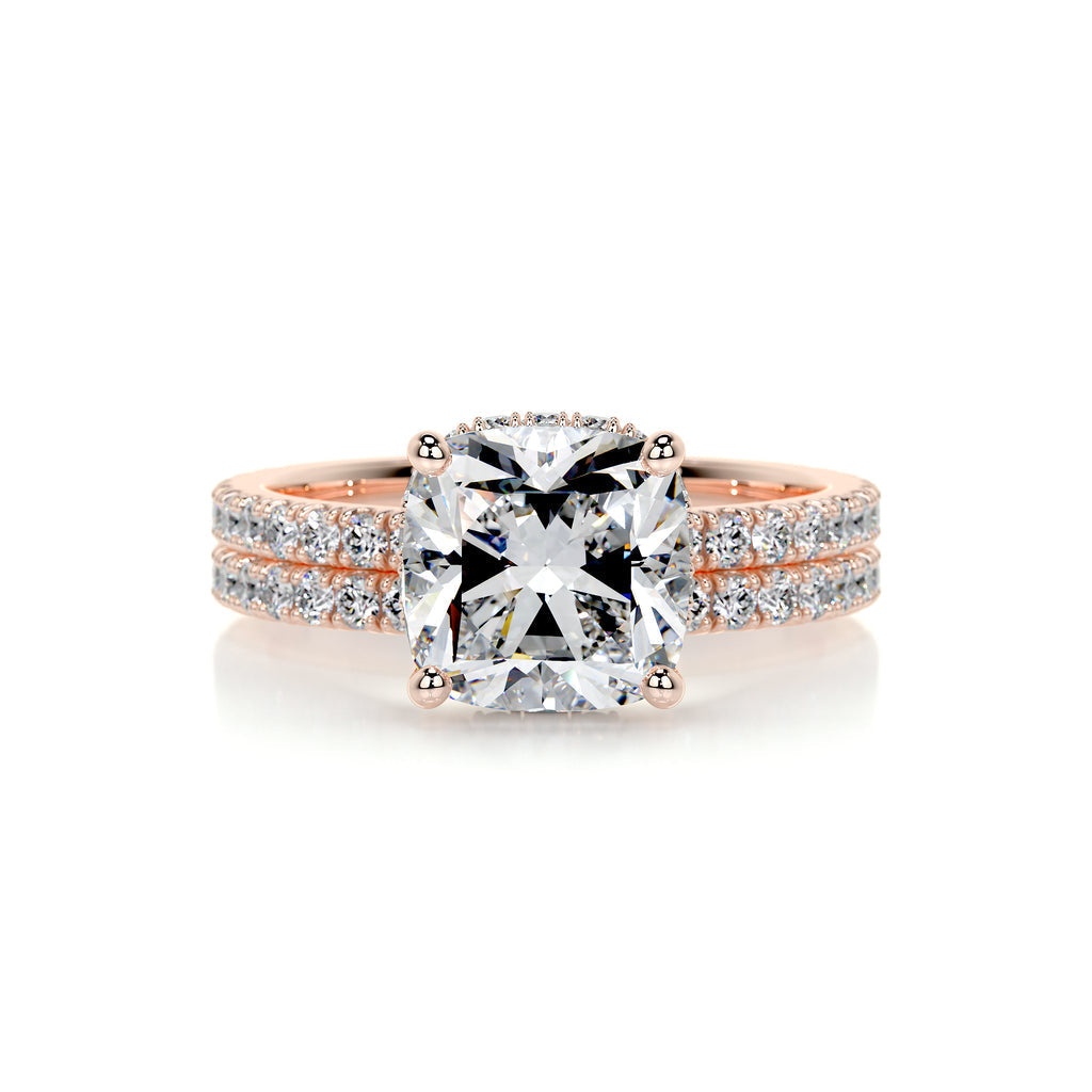 2.0 CT Cushion Hidden Halo CVD F/VS Diamond Bridal Set