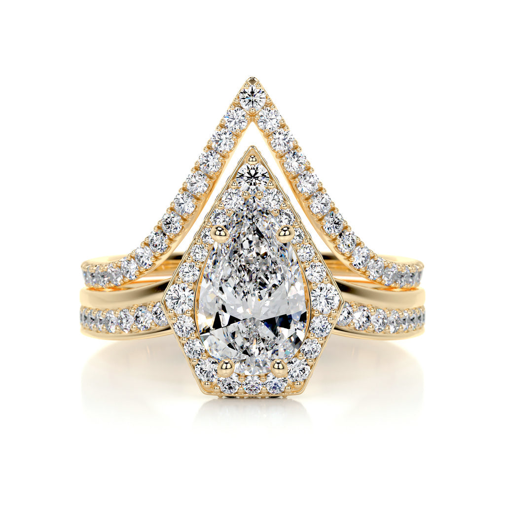 1.50 CT Pear Halo CVD F/VS Diamond Bridal Ring Set