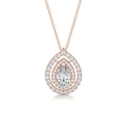 1.0 CT Pear Double Halo CVD F/VS Diamond Necklace