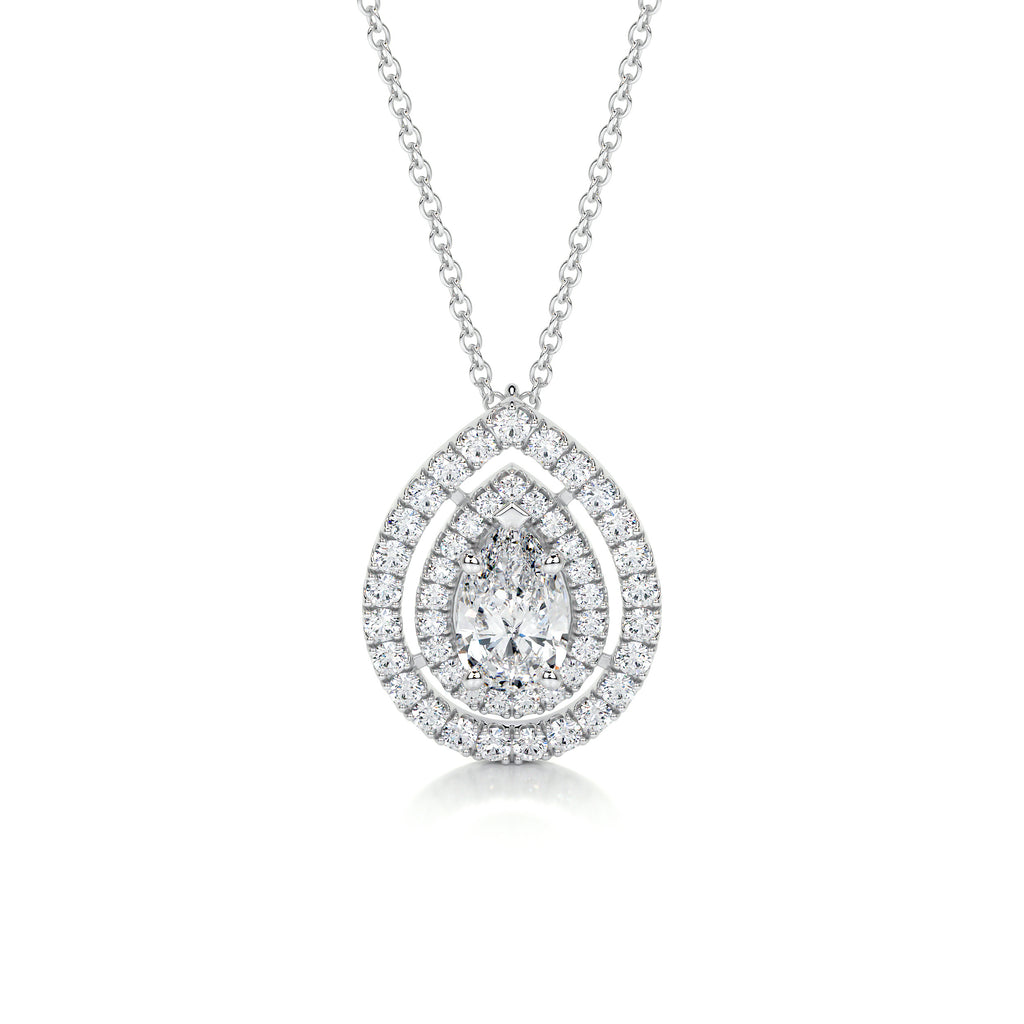 1.0 CT Pear Double Halo CVD F/VS Diamond Necklace