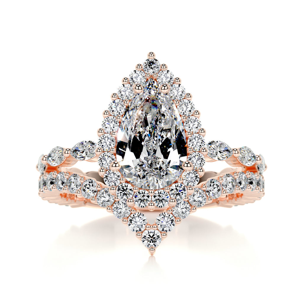 1.50 CT Pear Halo CVD F/VS Diamond Bridal Ring Set