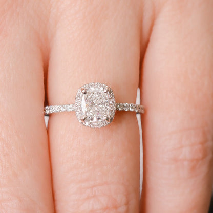 1.21 CT Cushion Halo E/VS1 Diamond Engagement Ring