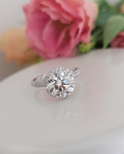 3.0 CT Round Hidden Halo CVD F/VS1 Diamond Engagement Ring