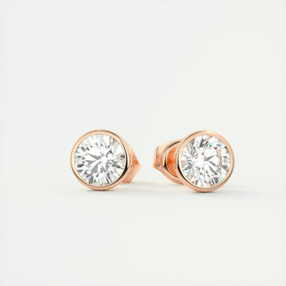 1.0 CT Round Bezel Solitaire CVD F/VS Diamond Earrings